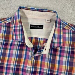 Bullock & Jones Men XL Plaid Shirt Short Sleeve Button Up Casual Colorful Preppy